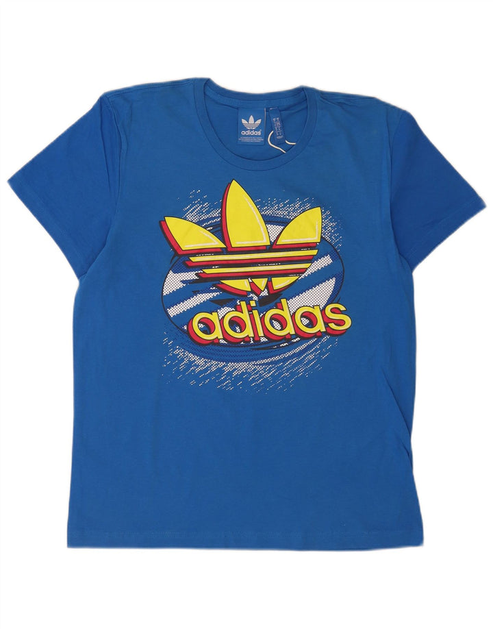T-shirt grafica da uomo Adidas Top in cotone blu medio