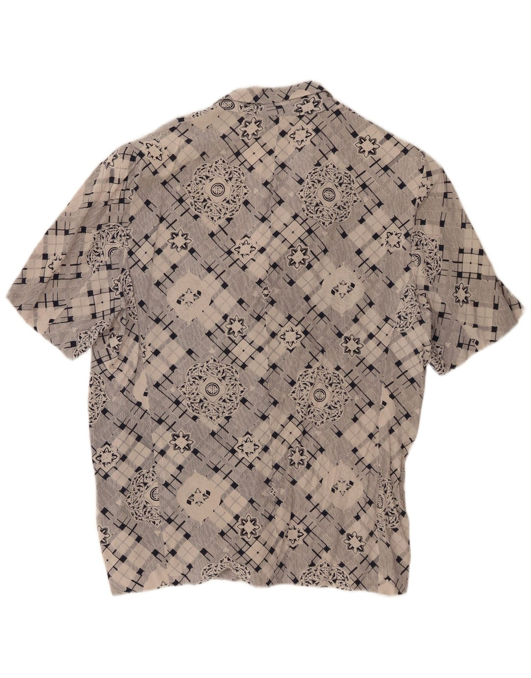 Camicia a maniche corte da donna vintage UK 16 grande grigio geometrico
