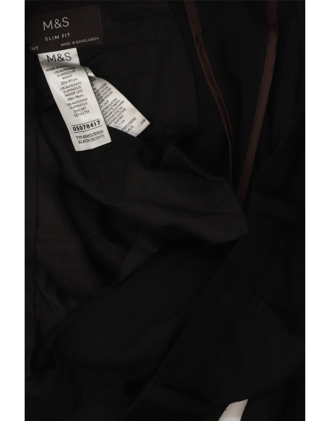 MARKS & SPENCER Pantaloni chino slim fit da uomo W32 L28 poliestere nero