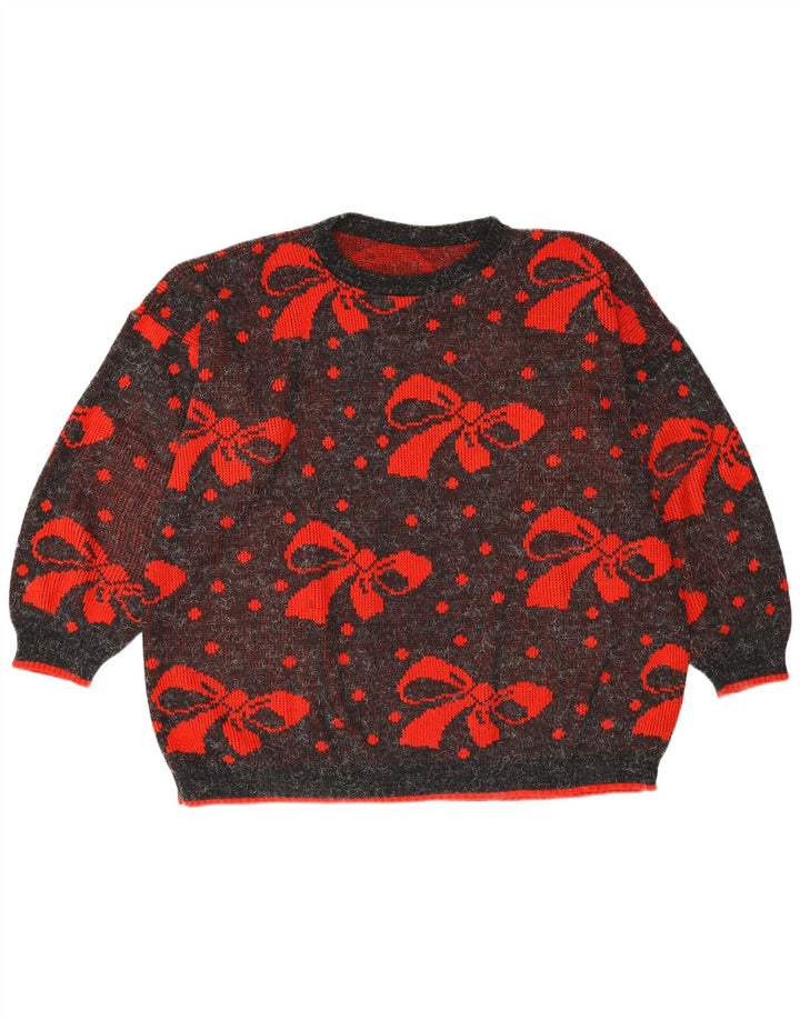 Maglione maglione girocollo oversize da donna VINTAGE UK 22 3XL grigio a pois