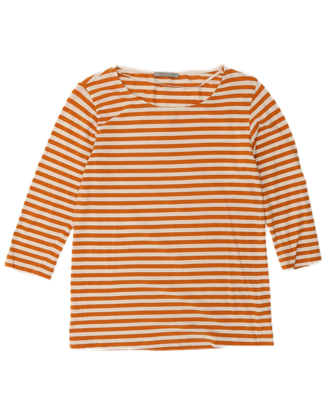 Cos Top da donna manica 3/4 UK 10 piccolo cotone a righe arancioni