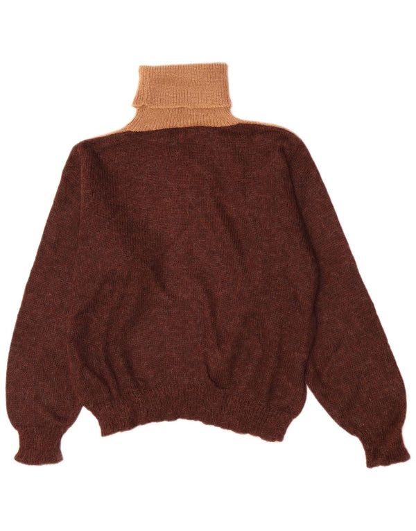 Maglione maglione vintage da donna con collo alto UK 16 grande blocco di colore marrone