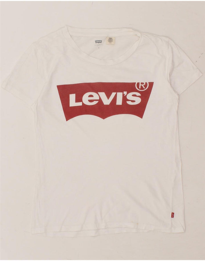 LEVI'S Womens Graphic T-Shirt Top UK 10 Small White Vintage Levi's and Second-Hand Levi's from Messina Hembry 