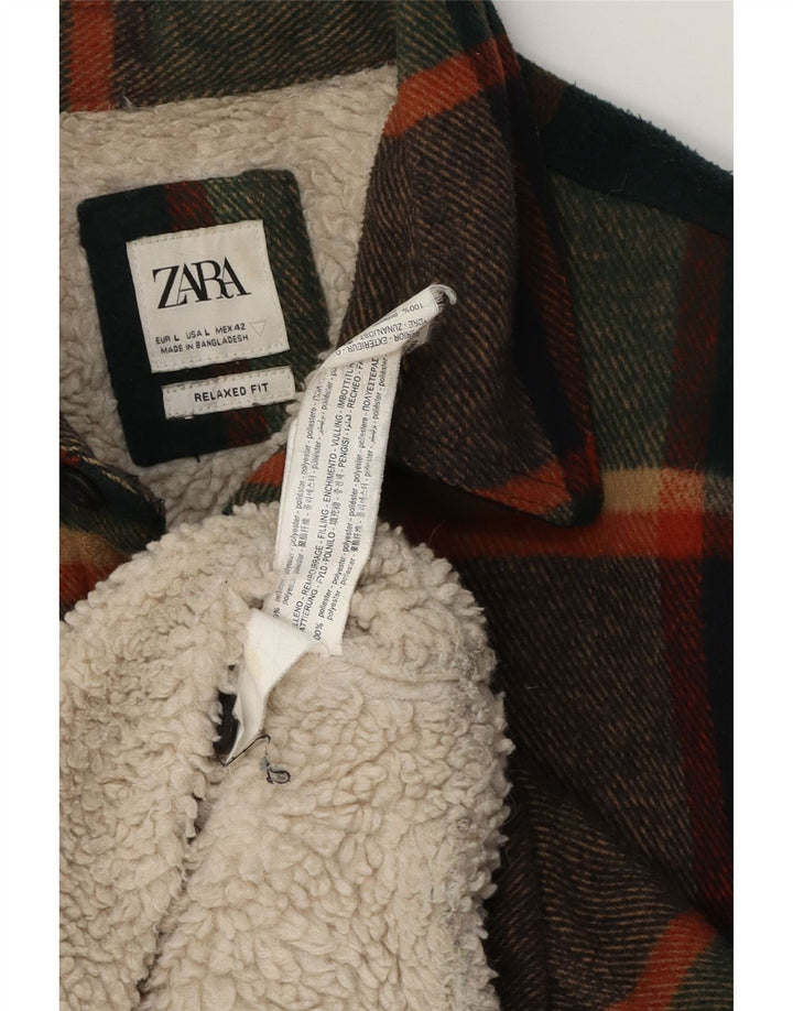 ZARA Camicia da Uomo in Flanella da Taglialegna, Vestibilità Rilassata, in Poliestere a Quadri Verdi Grandi