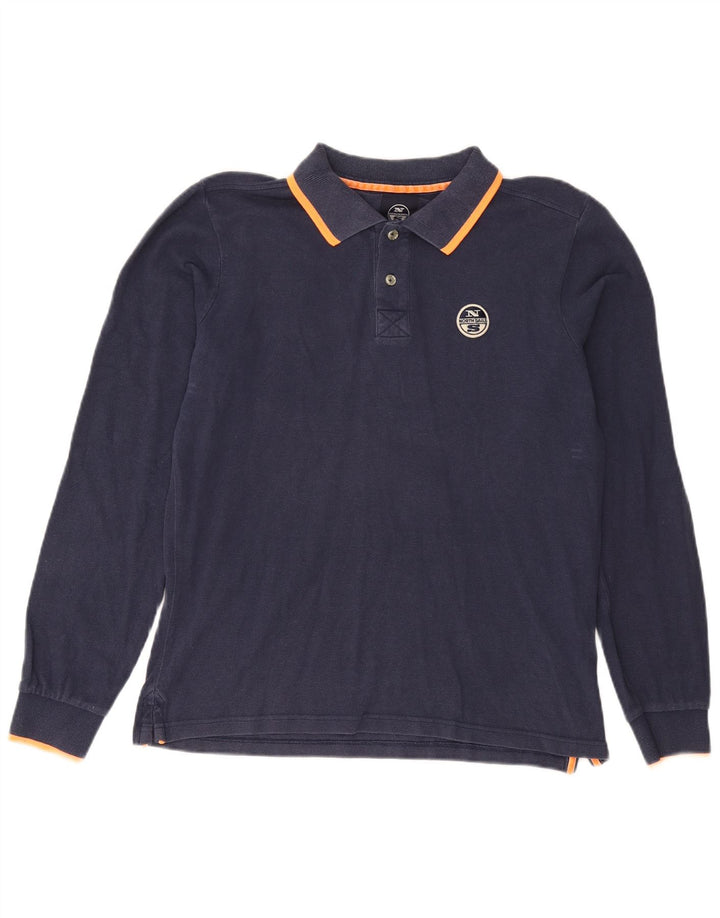 Polo da uomo a maniche lunghe North Sails in cotone blu navy medio