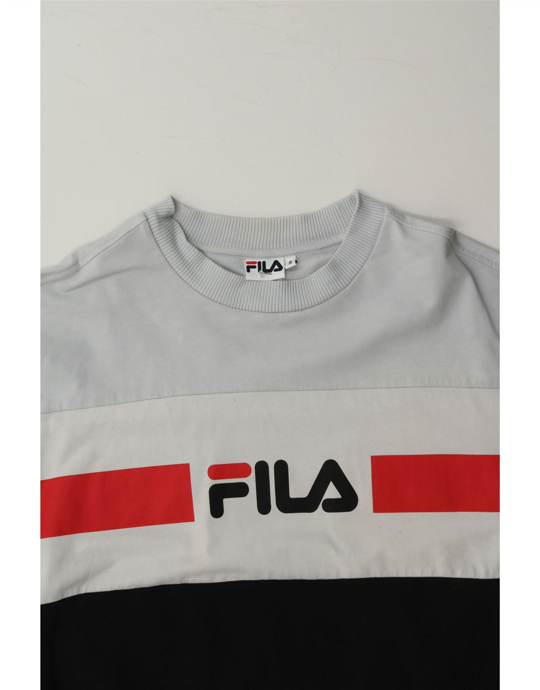 FILA Womens Sweatshirt Jumper UK 10 Small Blue Colourblock Cotton Vintage Fila and Second-Hand Fila from Messina Hembry 
