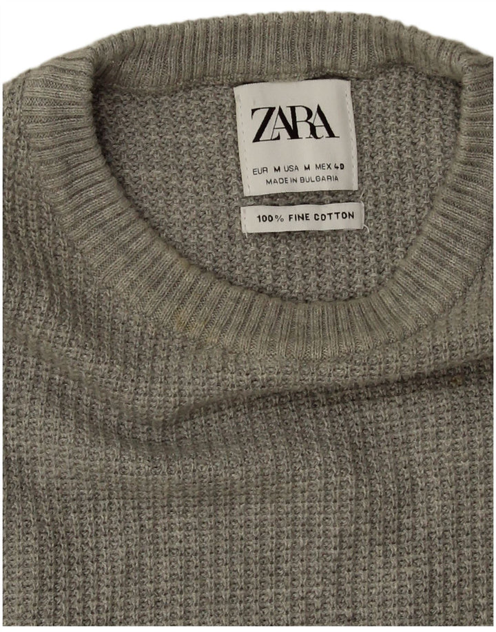 Maglione maglione girocollo da uomo Zara in cotone grigio medio