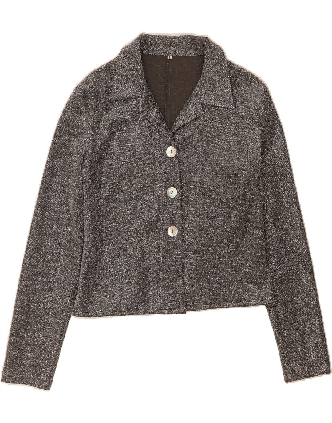 VINTAGE Womens Crop Shirt Blouse UK 14 Large Grey Polyamide Vintage Vintage and Second-Hand Vintage from Messina Hembry 