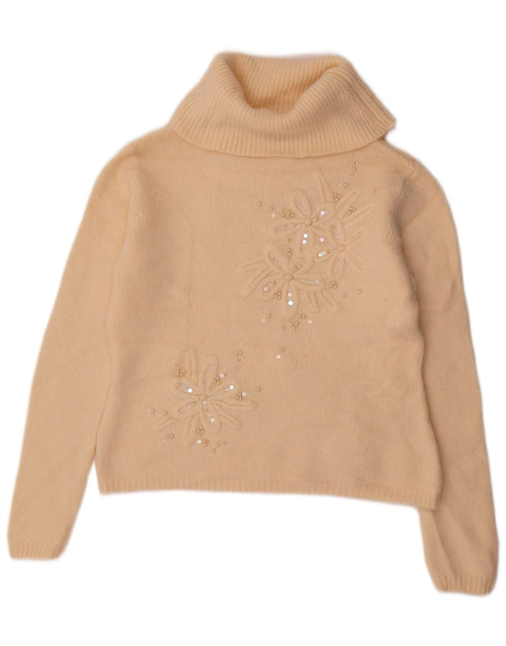 Maglione maglione a collo alto da donna Marks & Spencer UK 12 Beige medio floreale