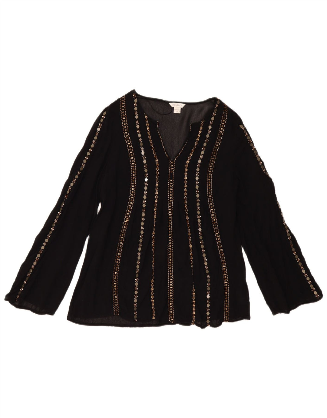 MONSOON Camicetta a maniche lunghe da donna UK 8 piccola viscosa nera