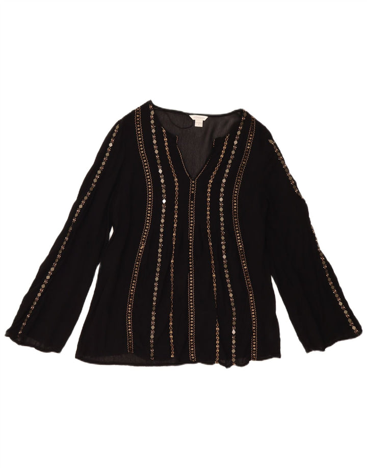 MONSOON Camicetta a maniche lunghe da donna UK 8 piccola viscosa nera