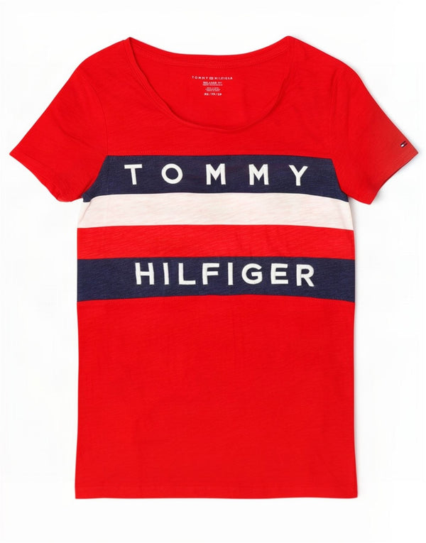 T-shirt grafica da donna Tommy Hilfiger Top UK 6 XS Red Colourblock