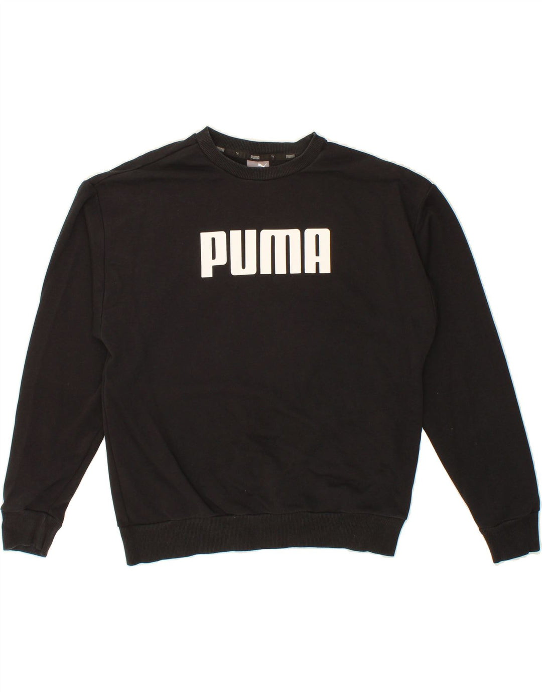 PUMA Womens Oversized Graphic Sweatshirt Jumper UK 12 Medium Black Cotton Vintage Puma and Second-Hand Puma from Messina Hembry 
