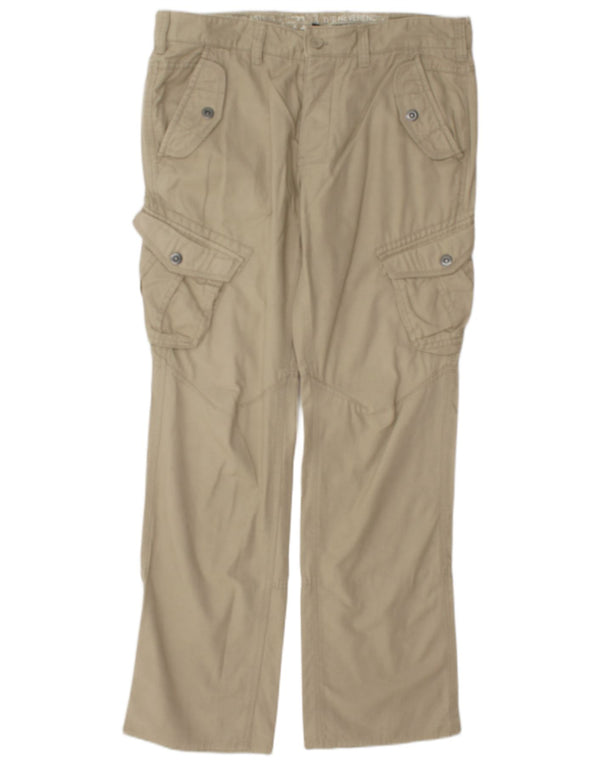 Vintage Mens Straight Cargo Trousers W35 L32 Beige