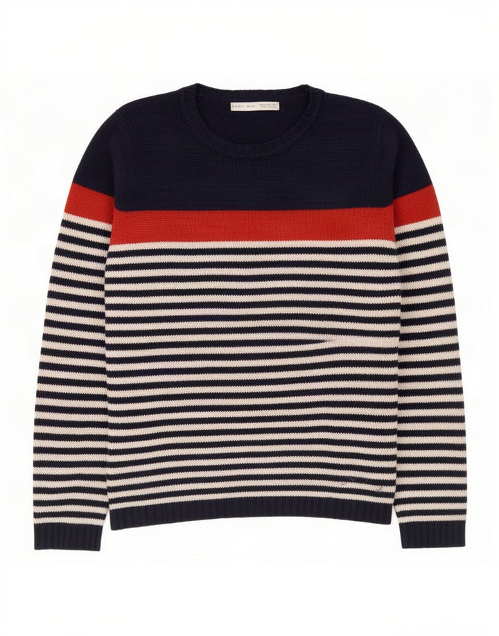 Maglione Zara da uomo con scollo a barca a righe blu navy medio