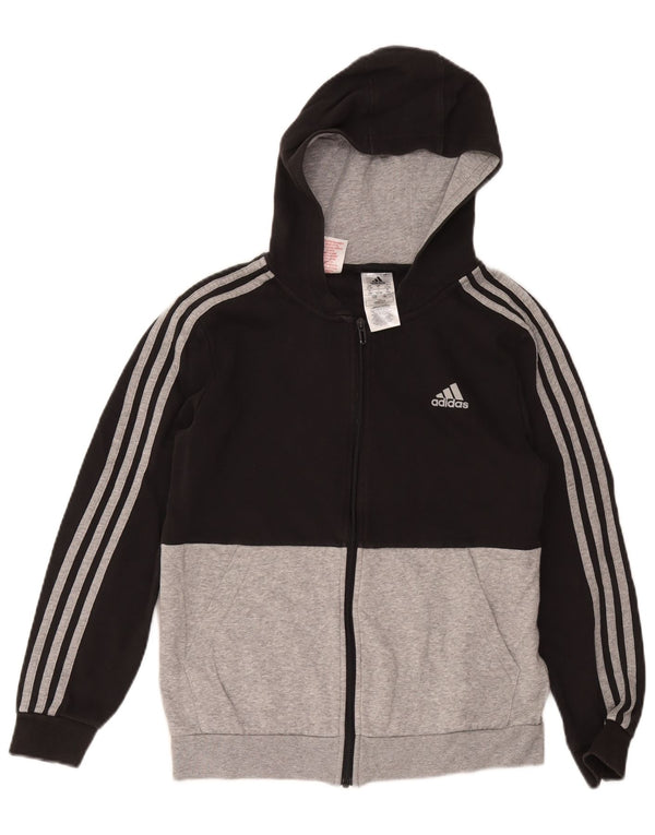 Felpa con cappuccio e zip Adidas da ragazzo 13-14 anni in cotone color block nero