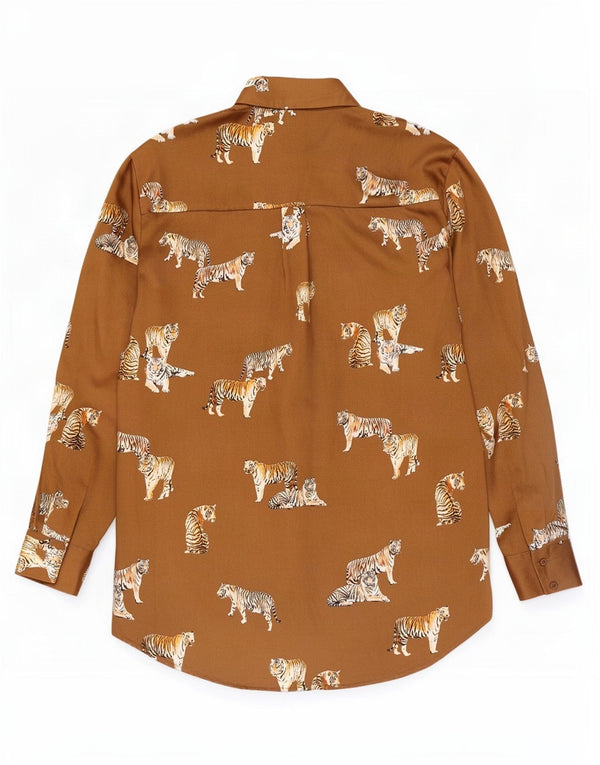 Zara, camicia oversize da donna, camicetta UK 10, piccola, in poliestere con stampa animalier beige