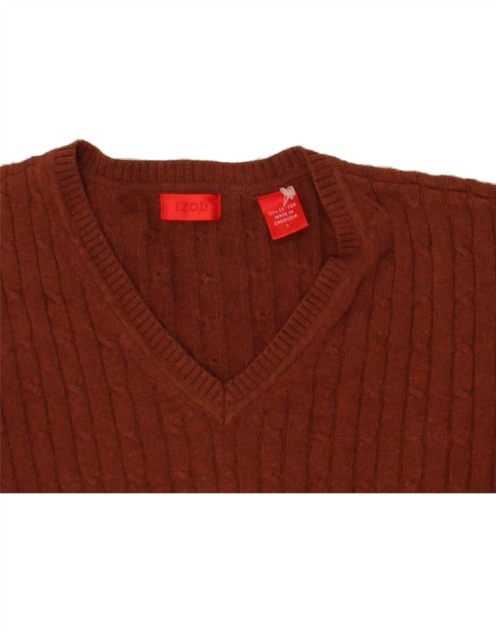 IZOD Mens V-Neck Jumper Sweater Large Brown Cotton Vintage Izod and Second-Hand Izod from Messina Hembry 
