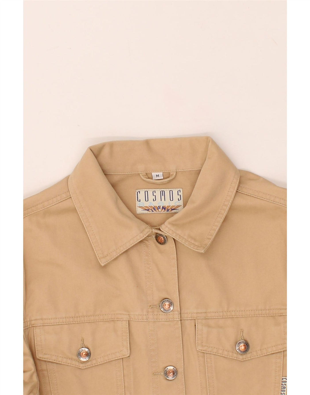 COSMOS Womens Crop Bomber Jacket UK 12 Medium Beige Cotton Vintage Cosmos and Second-Hand Cosmos from Messina Hembry 