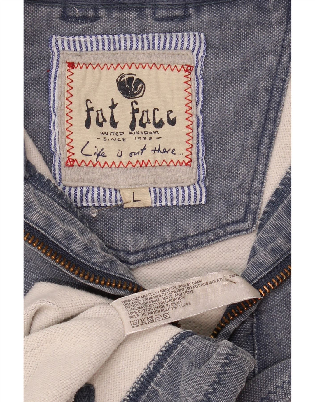Felpa da uomo con collo con zip Fat Face, maglione grande, cotone blu