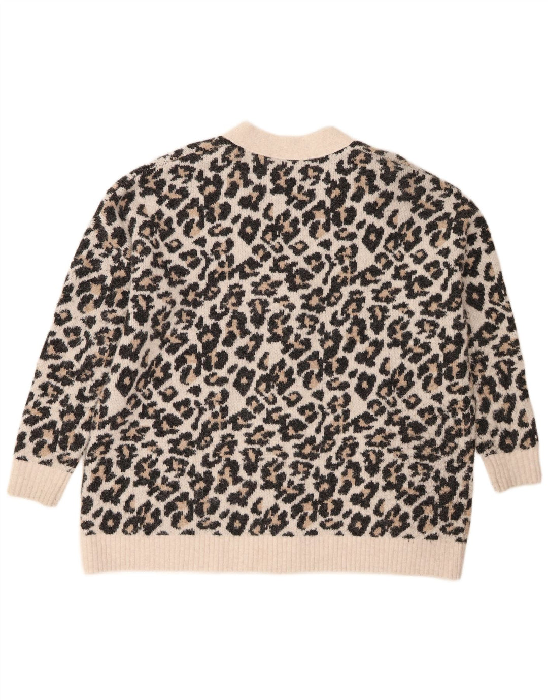 Maglione cardigan oversize da donna Zara UK 14 stampa animalier bianco sporco medio