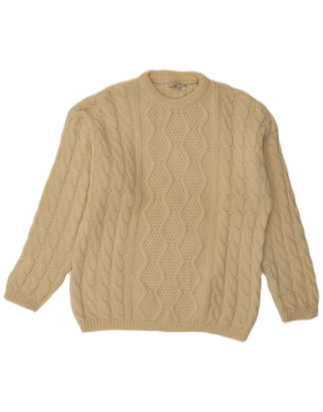 Maglione Maglione Girocollo Uomo Benetton IT 48 Lana Beige Medio