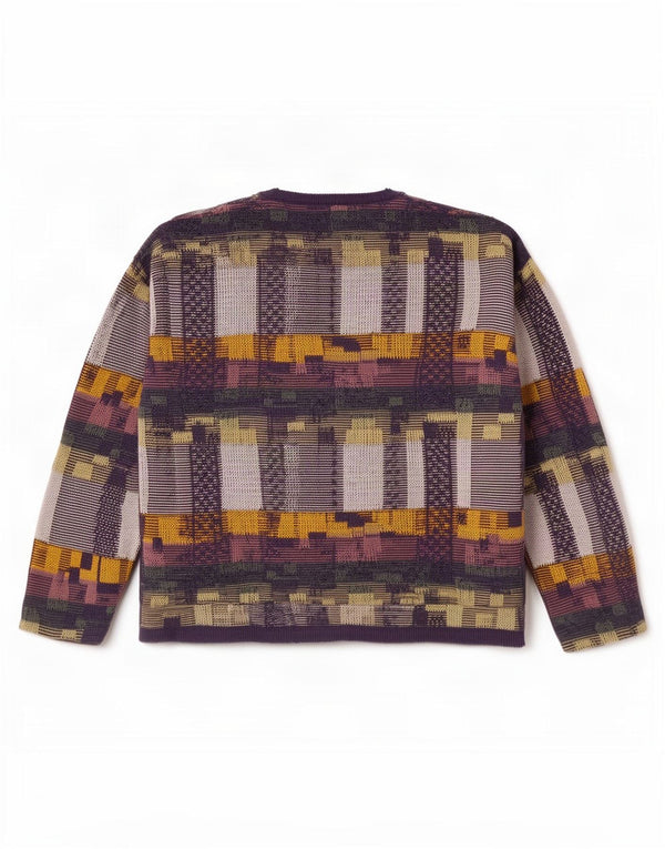 Maglione da donna vintage con scollo a V UK 14 Cotone geometrico viola medio