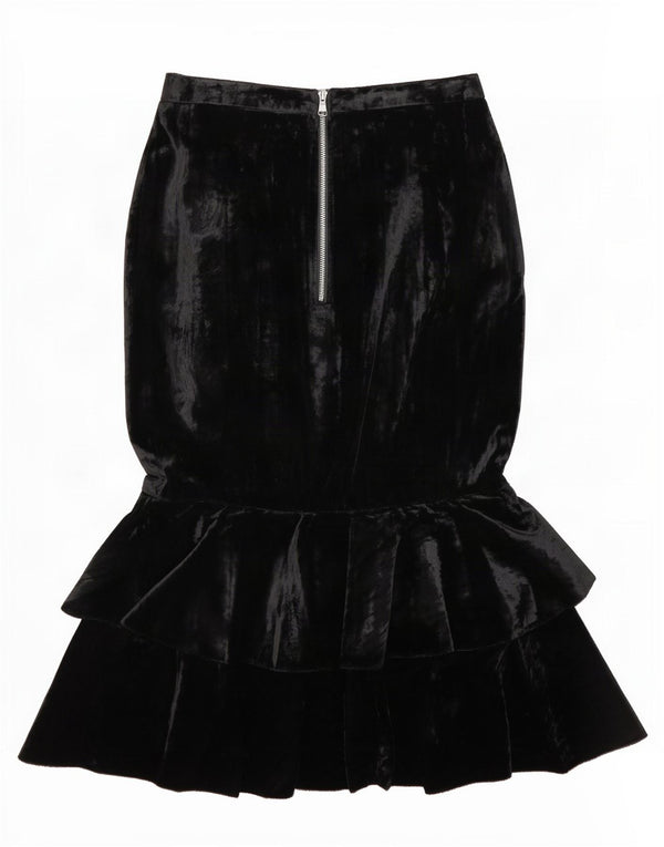 Gonna a sirena vintage da donna UK 10 piccola W28 viscosa nera