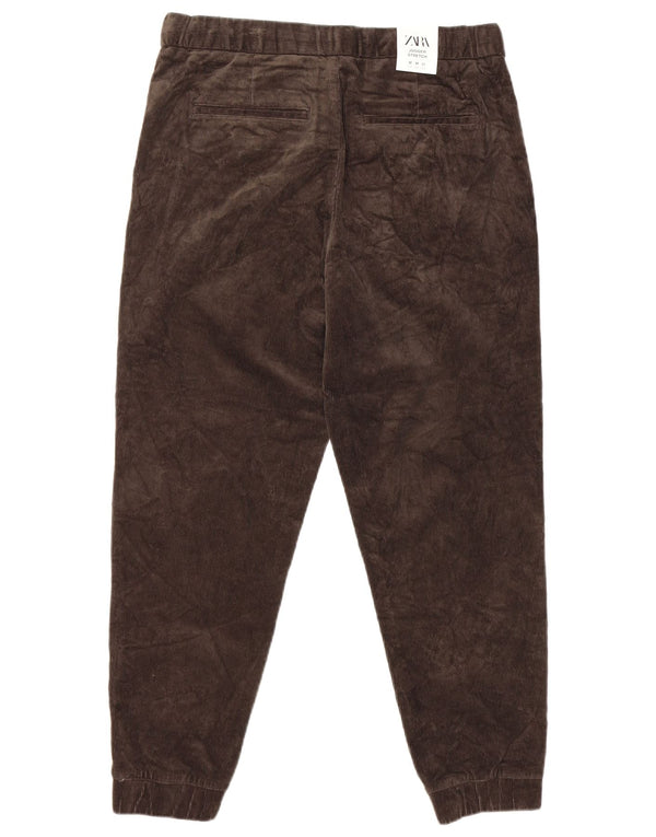 Pantaloni da jogging da uomo Zara in velluto a coste medi W32 L26 cotone marrone