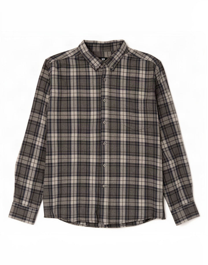Camicia da uomo in flanella dalla vestibilità regolare di Dack XL in cotone a quadri grigio