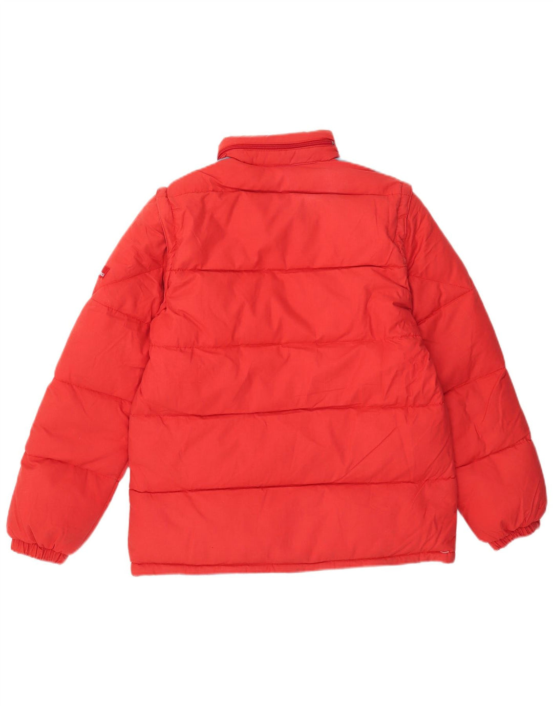 Giacca imbottita con cappuccio vintage da uomo IT 46 Small Poliestere color block rosso