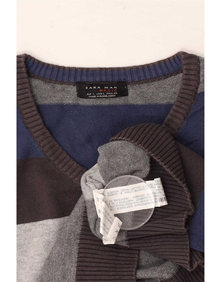 Maglione Zara da uomo con scollo a V, cotone a righe grandi multicolori