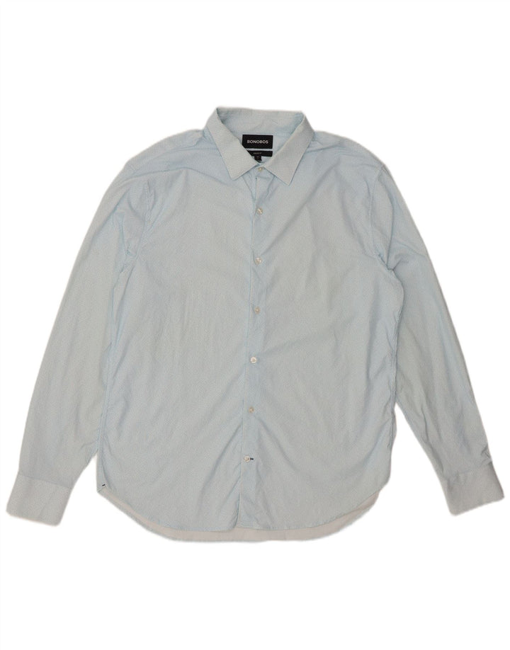 BONOBOS Camicia da uomo dalla vestibilità atletica Grande nylon maculato blu