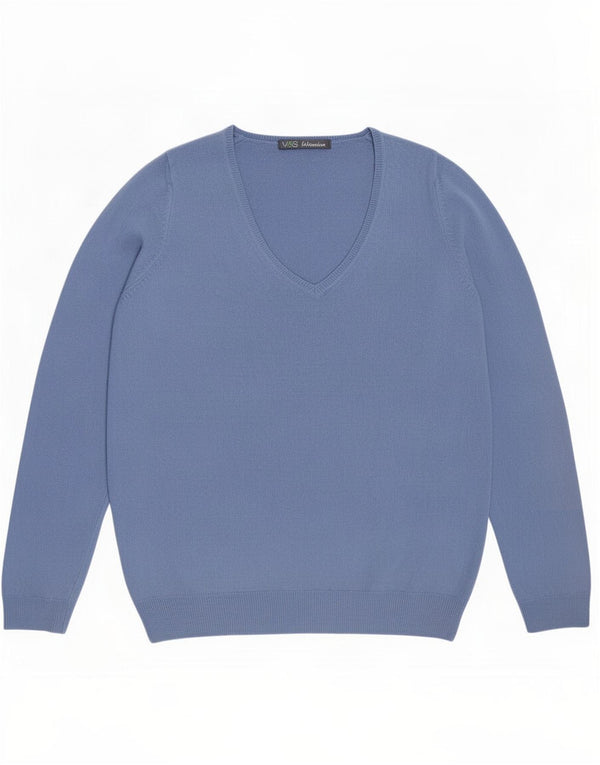 Maglione da donna con scollo a V Marks & Spencer UK 10 piccolo acrilico blu
