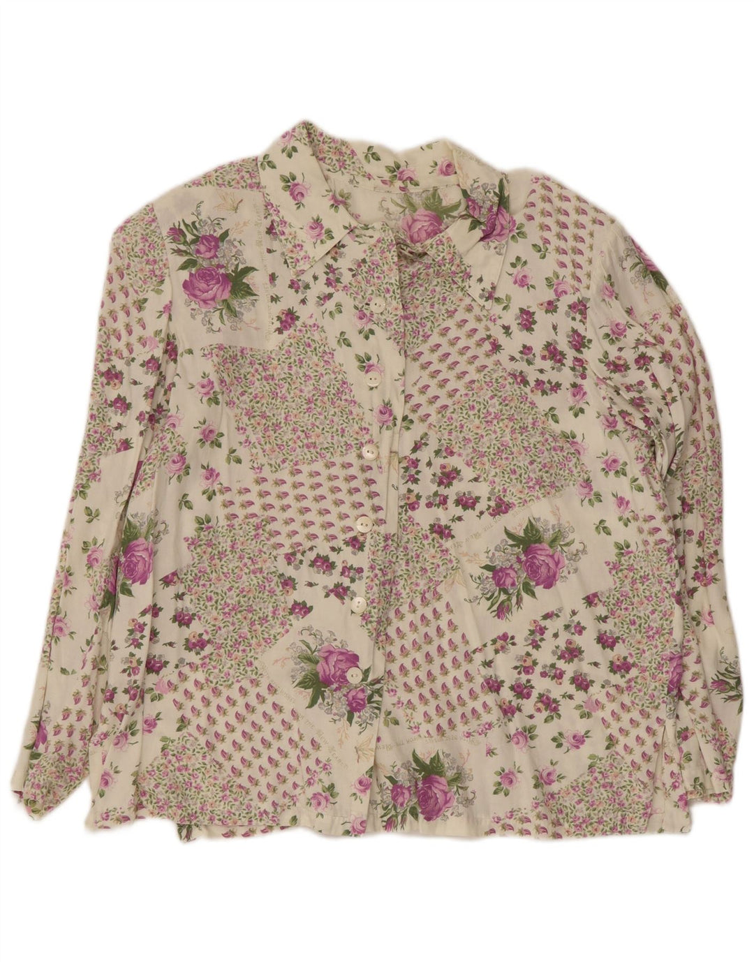 Camicia da donna vintage UK 16 grande floreale multicolore