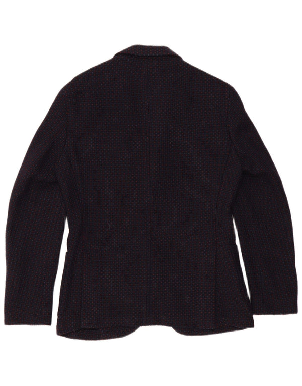 PAOLONI Giacca Blazer da Uomo a 2 Bottoni IT 48 Media Blu Navy Maculato in Lana