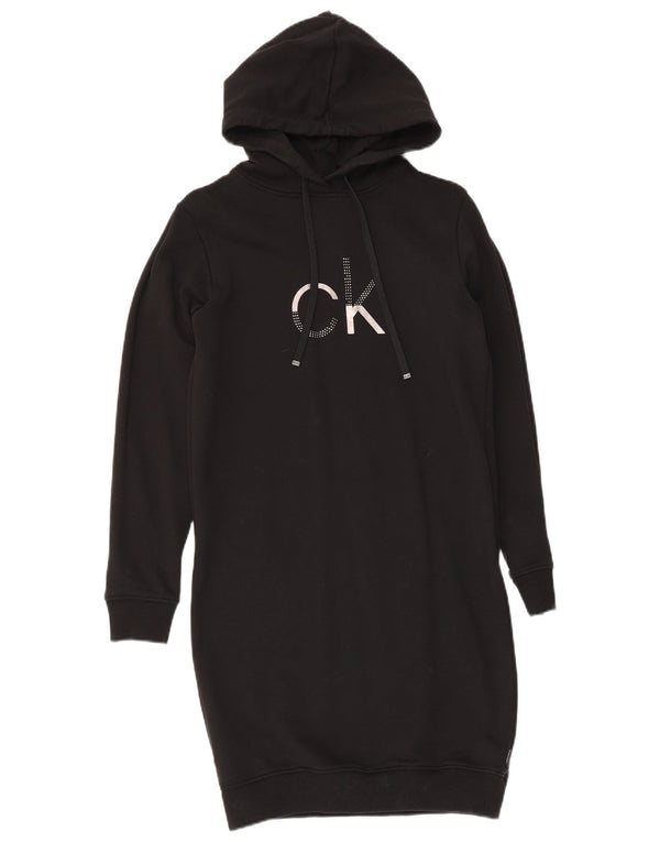 Abito con cappuccio grafico da donna Calvin Klein UK 6 XS cotone nero