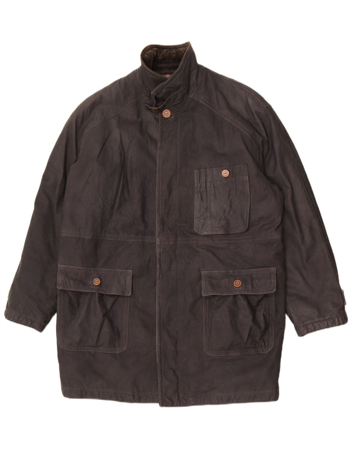 Cappotto in pelle vintage da uomo UK 40 grande in pelle nera