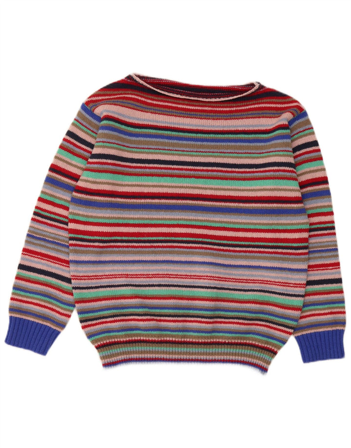 Maglione maglione vintage da donna con scollo a barca UK 14 a righe multicolori medie
