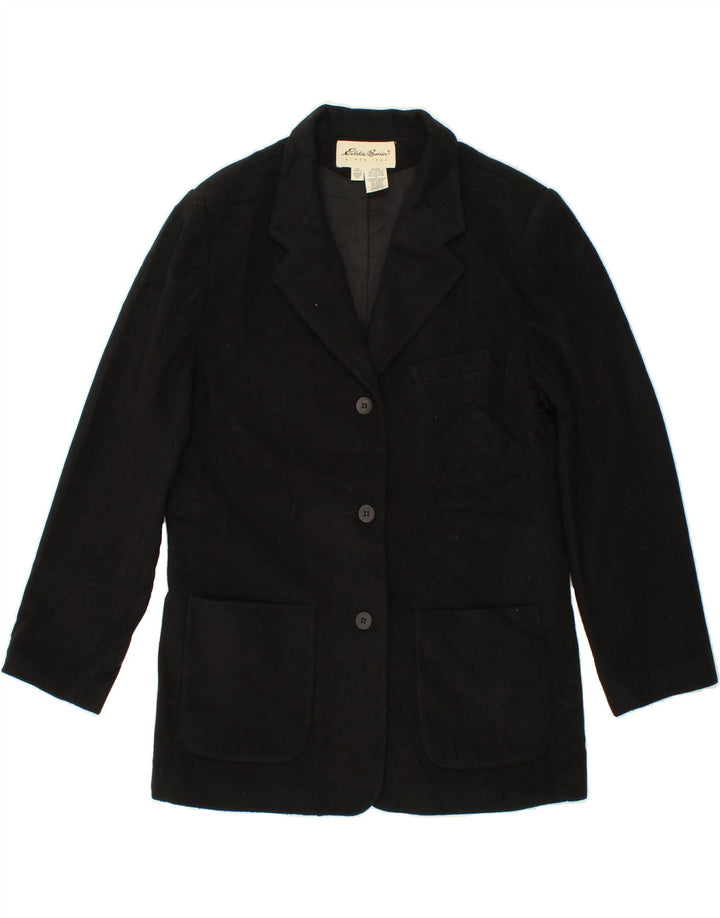 EDDIE BAUER Womens Tall 3 Button Blazer Jacket UK 16 Large Black Wool Vintage Eddie Bauer and Second-Hand Eddie Bauer from Messina Hembry 