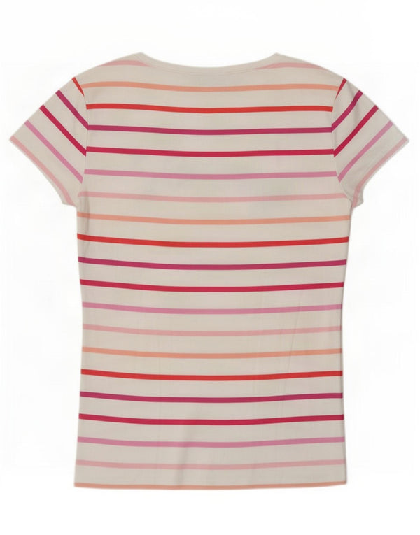 T-shirt grafica da donna Tommy Hilfiger Top UK 14 cotone a righe bianche medie