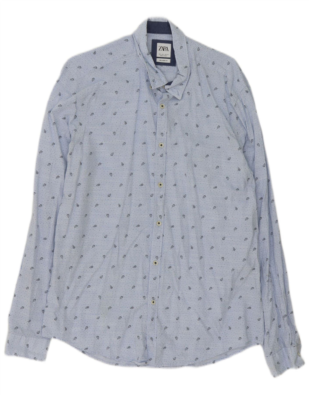 Camicia Zara da uomo dalla vestibilità comoda, grande, in cotone cachemire blu