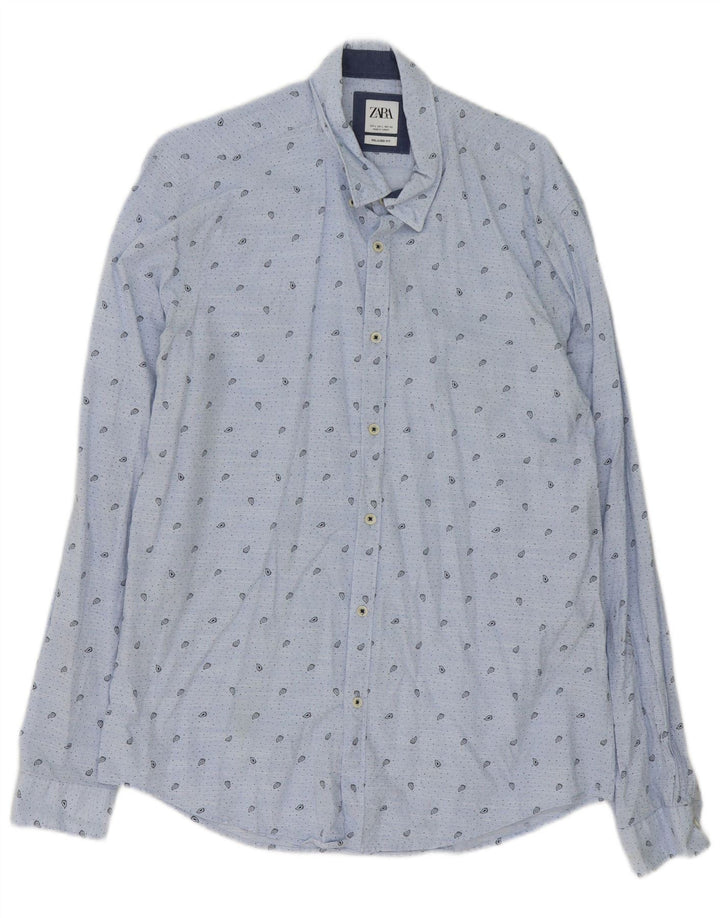 Camicia Zara da uomo dalla vestibilità comoda, grande, in cotone cachemire blu