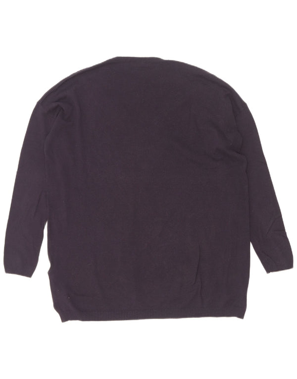 Zara Womens Oversized V-Neck Jumper Sweater UK 10 Small Navy Blue Cotton
