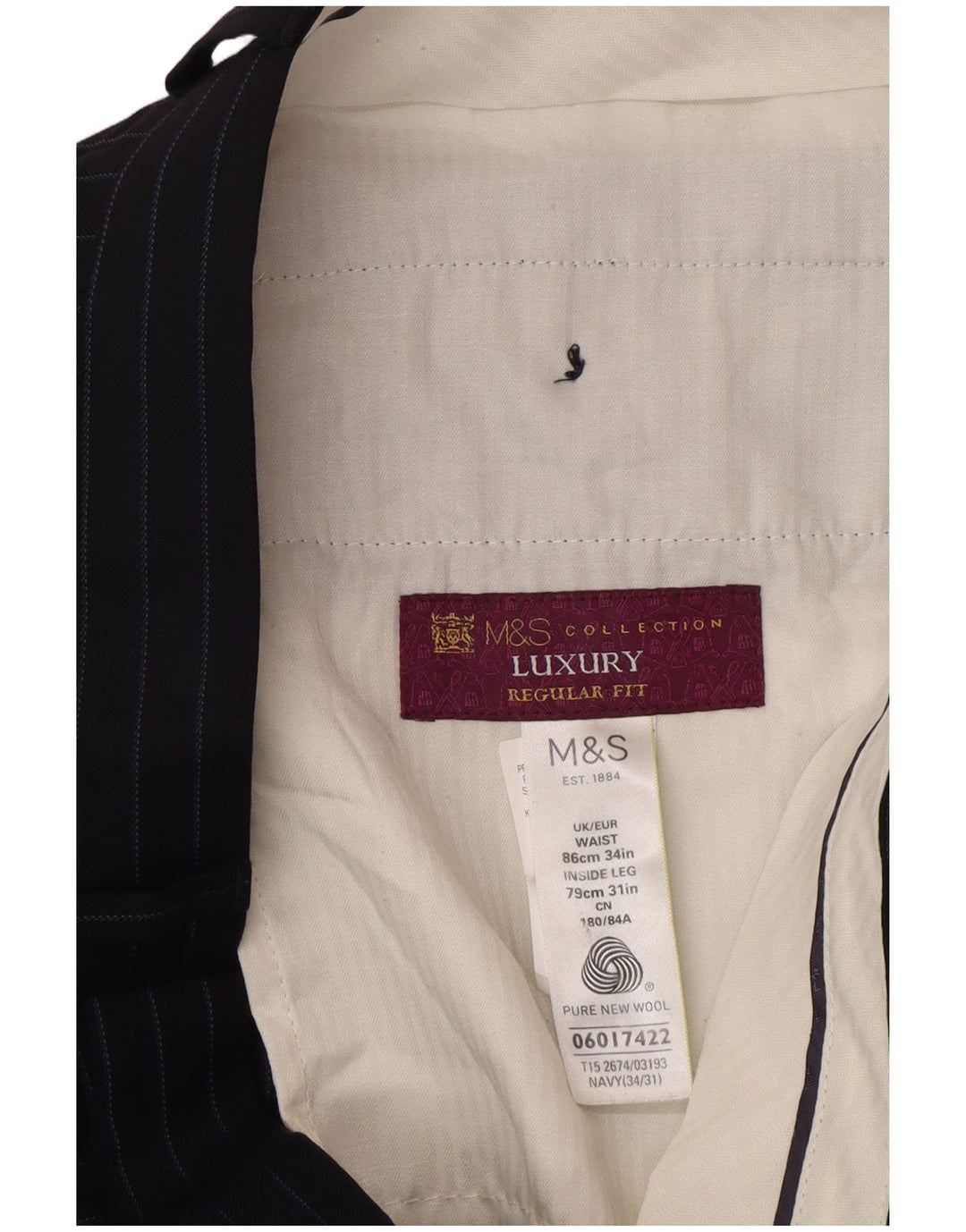 Pantaloni da abito vestibilità regolare da uomo Marks & Spencer W34 L31 blu navy a righe