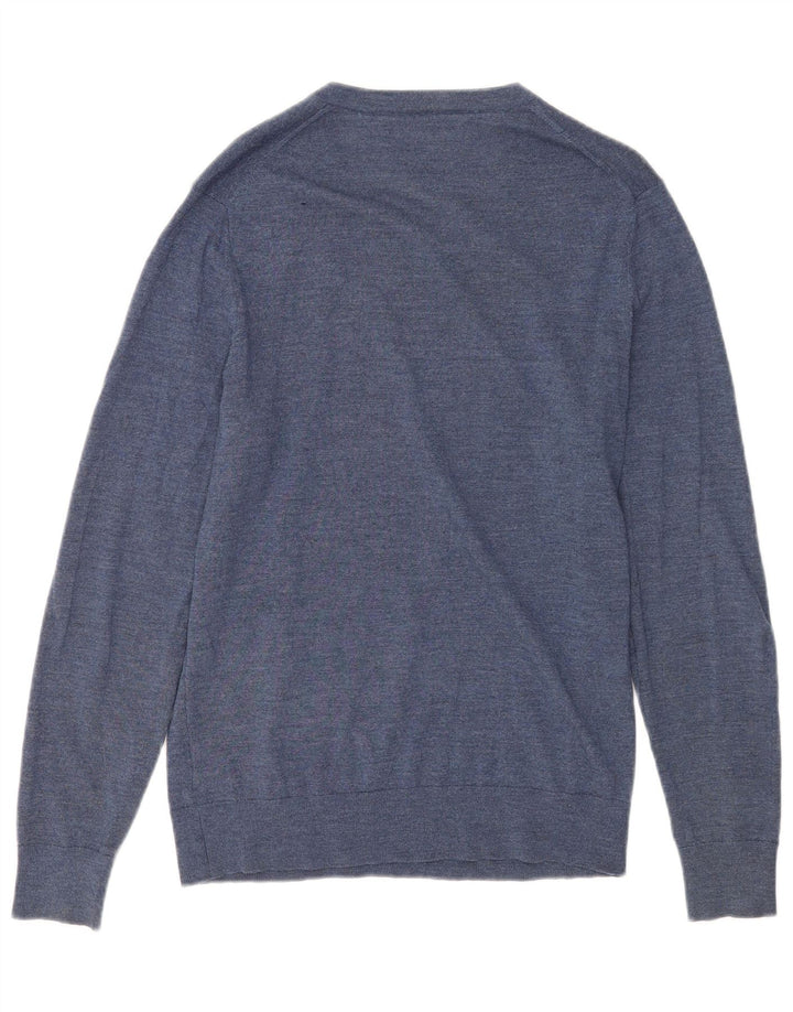 Maglione maglione con scollo a V da uomo Tommy Hilfiger blu medio in lana merino
