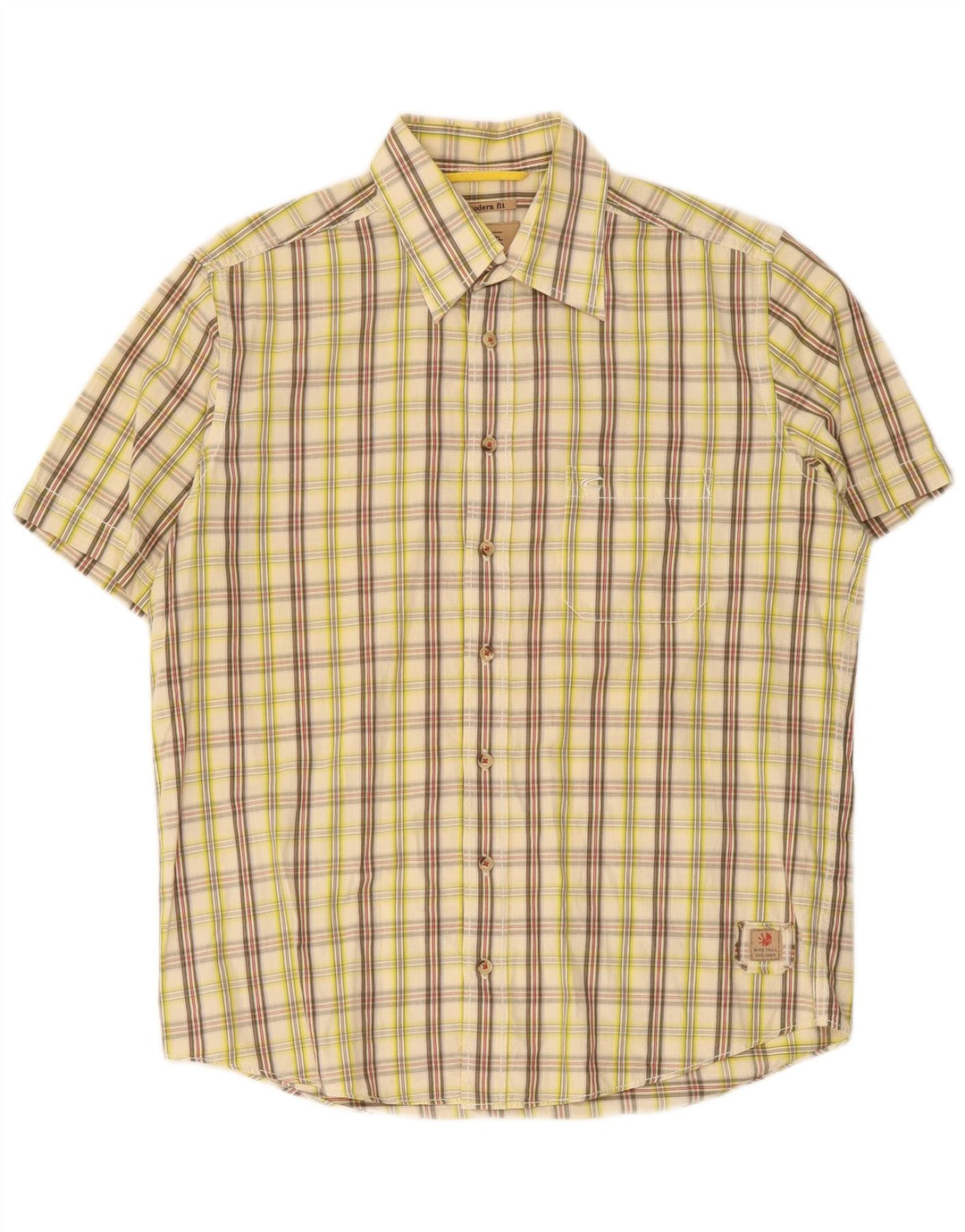 Camicia a maniche corte dal taglio moderno da uomo Camel Active in cotone a quadri beige medio
