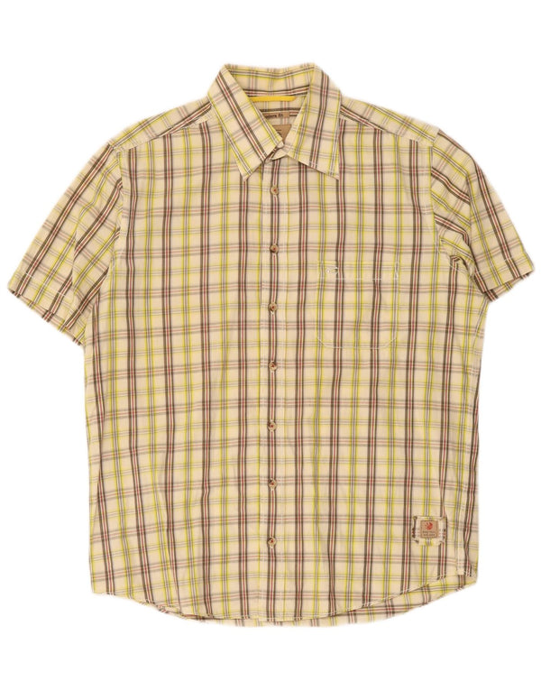 Camel Active Mens Modern Fit Short Sleeve Shirt Medium Beige Check Cotton