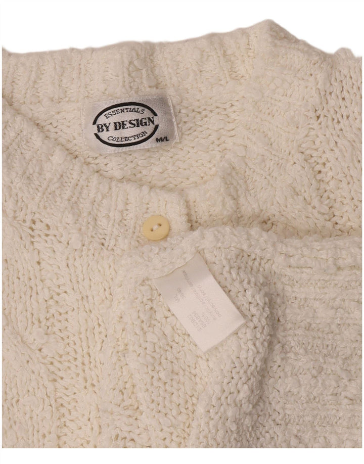 Maglione da donna vintage con collo a bottoni, UK 14, acrilico bianco medio