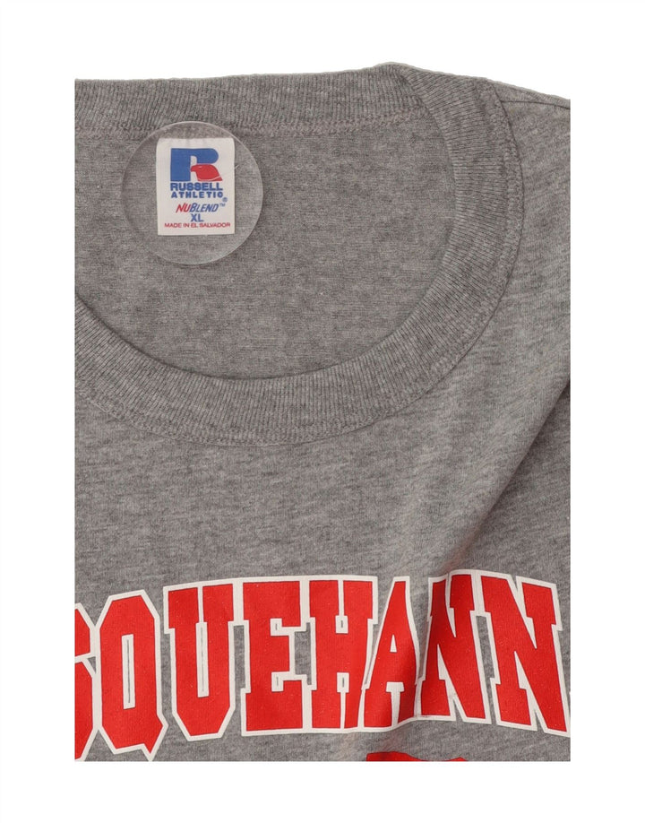 RUSSELL ATHLETIC Mens Graphic T-Shirt Top XL Grey Polyester Vintage Russell Athletic and Second-Hand Russell Athletic from Messina Hembry 